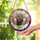 Personalized Floral Pet Portrait Stained Glass Suncatcher Custom Dog Portrait from Photo Pet Memorial Gift Pet Lover
