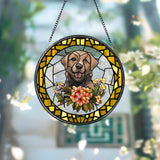 Personalized Floral Pet Portrait Stained Glass Suncatcher Custom Dog Portrait from Photo Pet Memorial Gift Pet Lover
