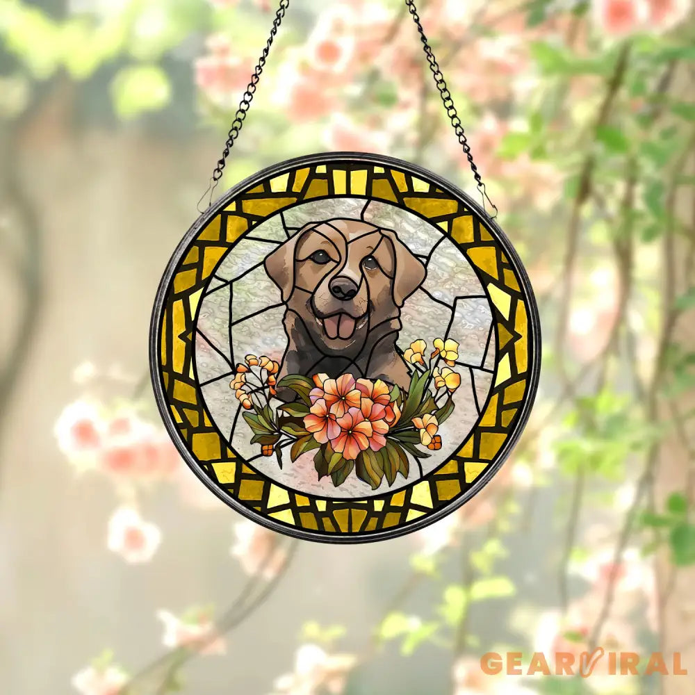 Personalized Floral Pet Portrait Stained Glass Suncatcher Custom Dog Portrait from Photo Pet Memorial Gift Pet Lover