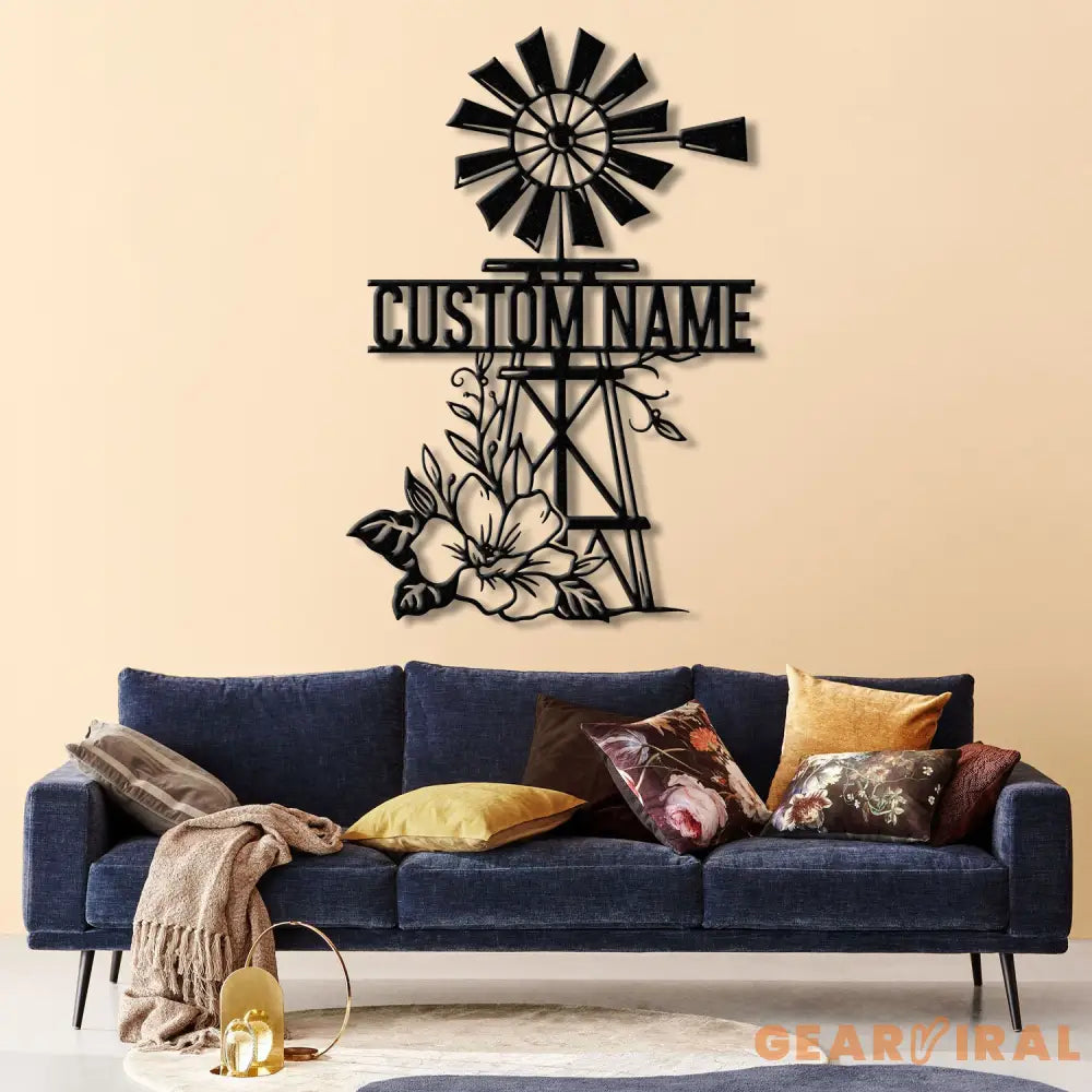 Personalized Floral Windmill Metal Sign with Led Light Custom Windmill Sign Windmill Decor Metal Family Name Sign