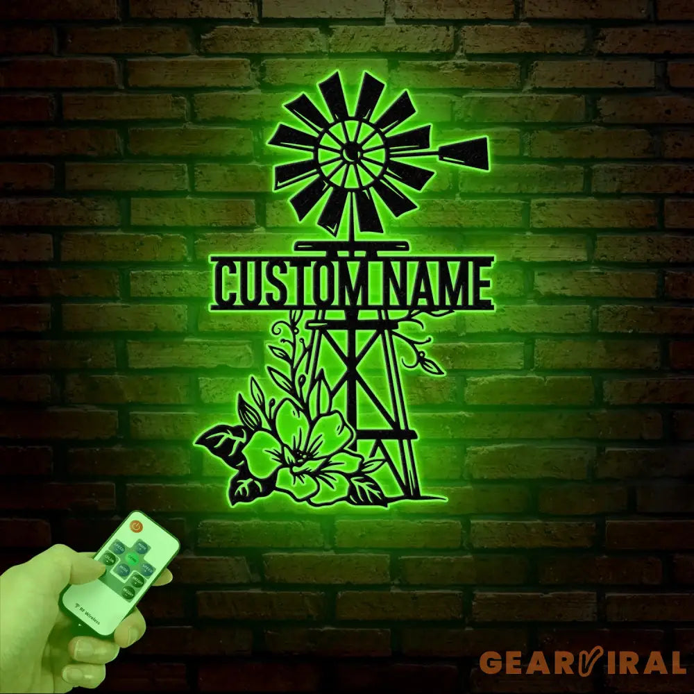 Personalized Floral Windmill Metal Sign with Led Light Custom Windmill Sign Windmill Decor Metal Family Name Sign