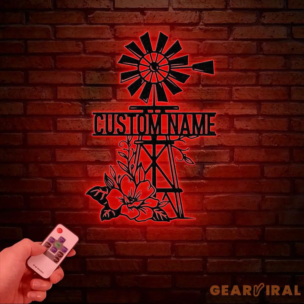 Personalized Floral Windmill Metal Sign with Led Light Custom Windmill Sign Windmill Decor Metal Family Name Sign