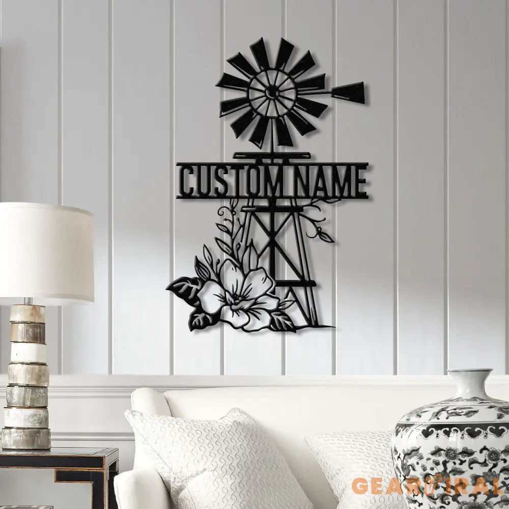 Personalized Floral Windmill Metal Sign with Led Light Custom Windmill Sign Windmill Decor Metal Family Name Sign