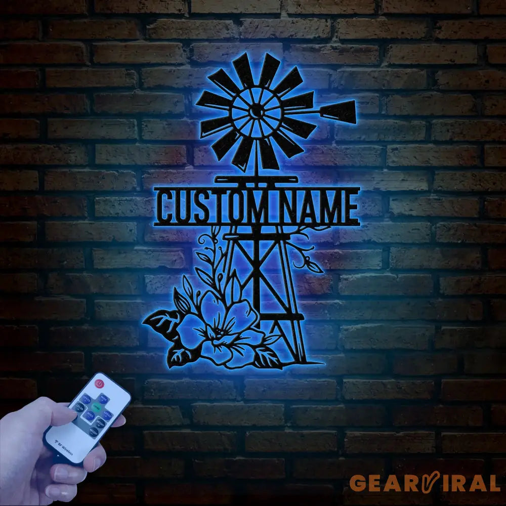 Personalized Floral Windmill Metal Sign with Led Light Custom Windmill Sign Windmill Decor Metal Family Name Sign