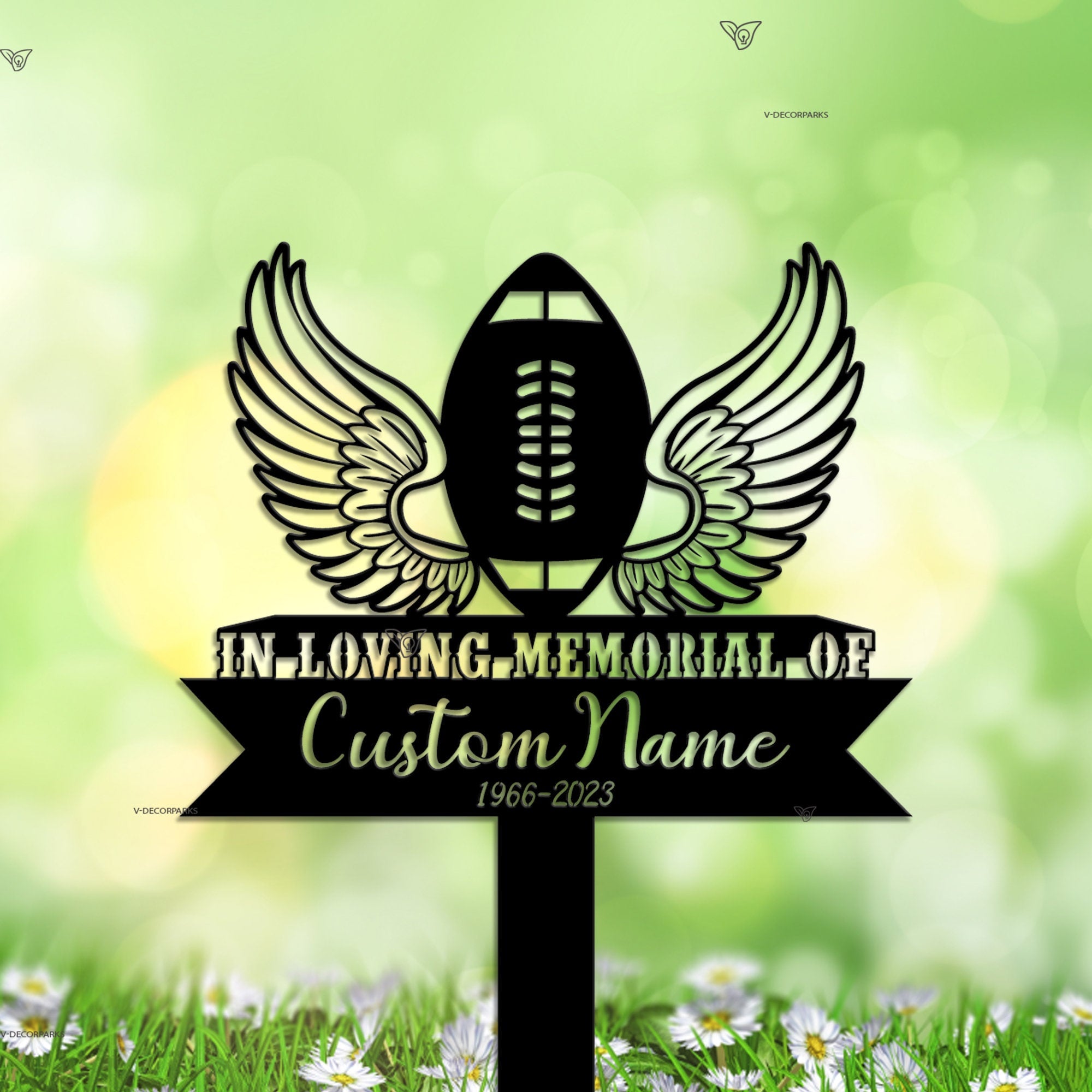 Personalized Football angel wings Memorial Stake - American Football Metal Stake - Sympathy Sign - Grave Marker | GearViral