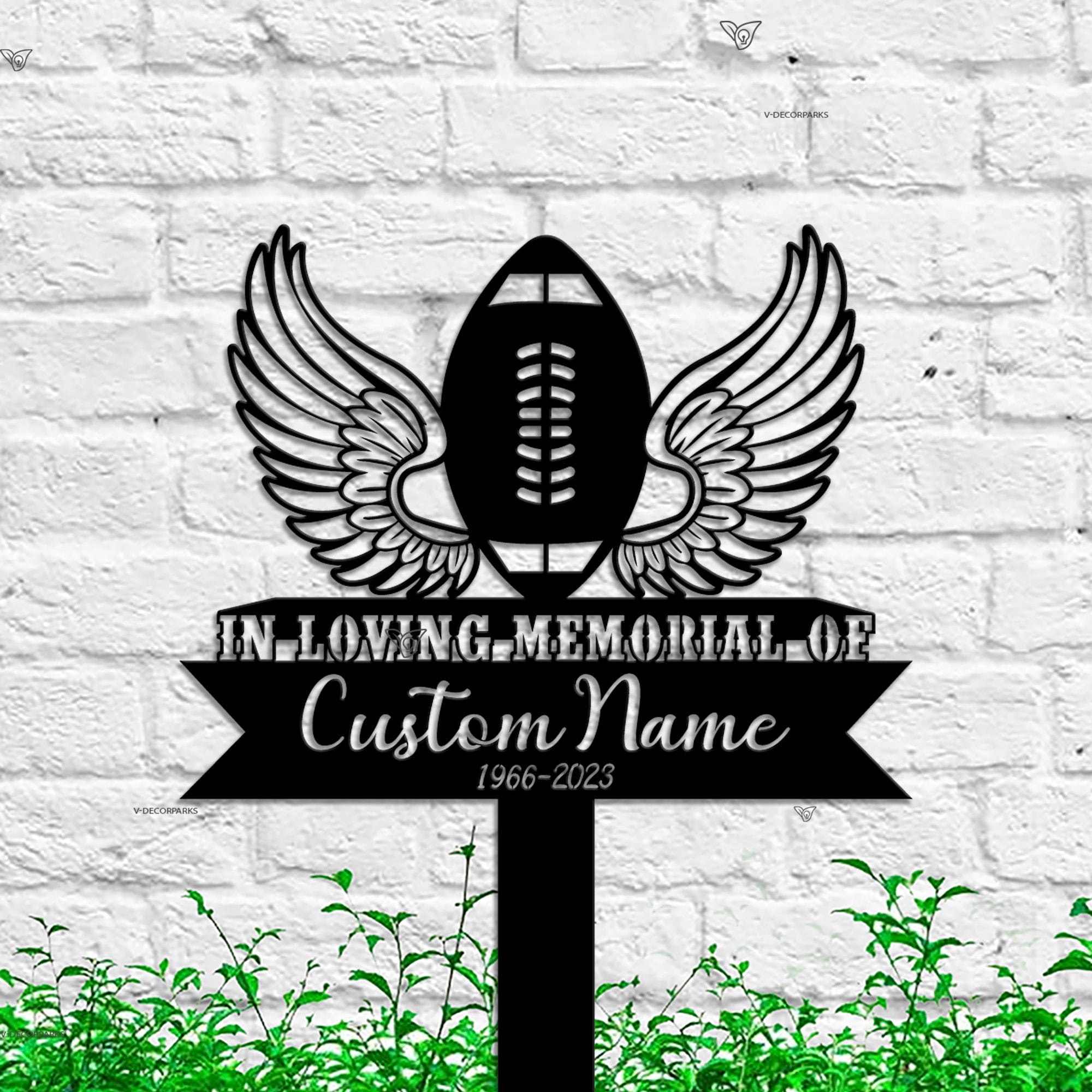 Personalized Football angel wings Memorial Stake - American Football Metal Stake - Sympathy Sign - Grave Marker | GearViral