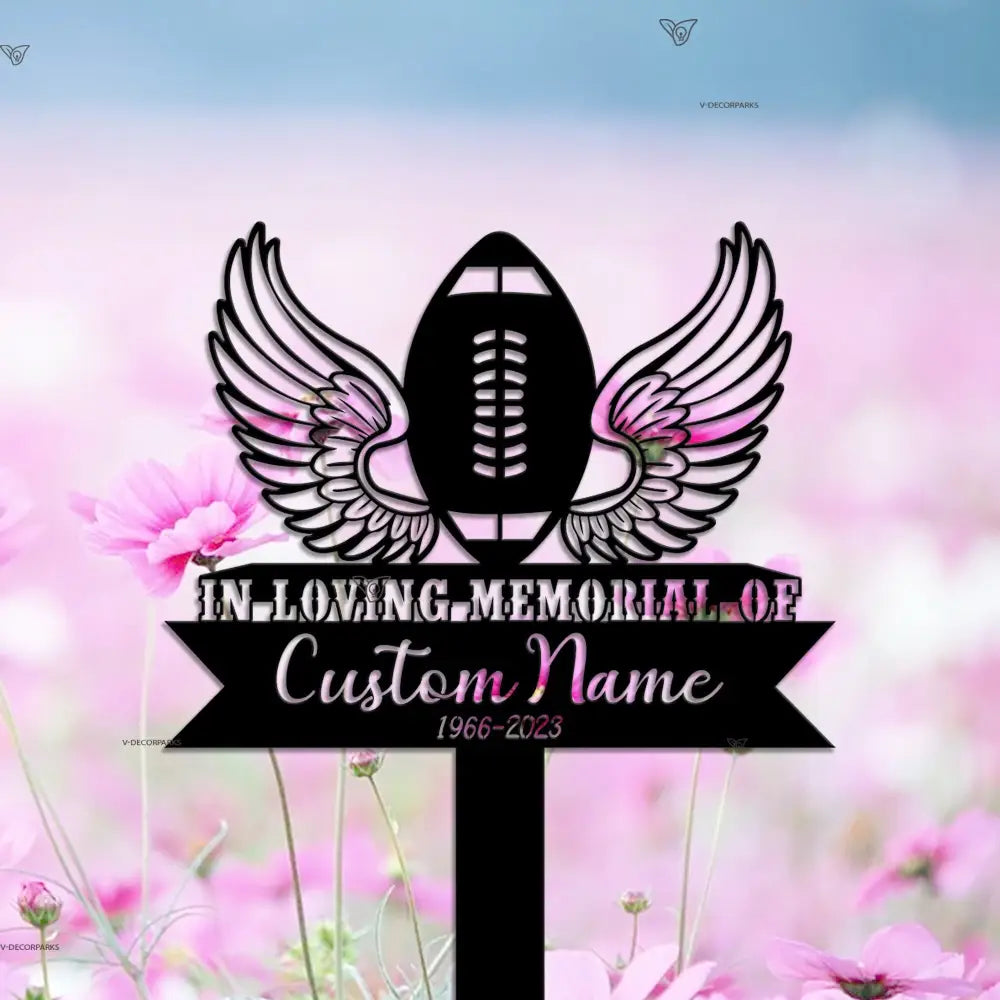 Personalized Football angel wings Memorial Stake - American Football Metal Stake - Sympathy Sign - Grave Marker