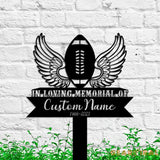 Personalized Football angel wings Memorial Stake - American Football Metal Stake - Sympathy Sign - Grave Marker
