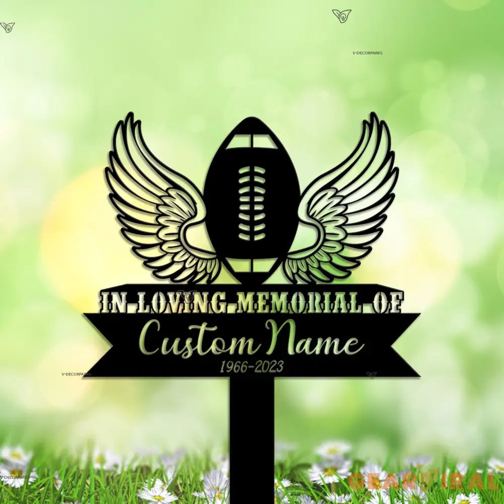 Personalized Football angel wings Memorial Stake - American Football Metal Stake - Sympathy Sign - Grave Marker
