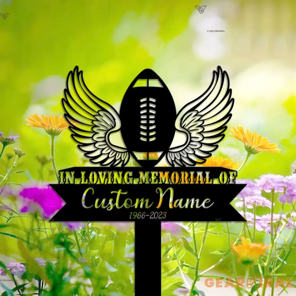 Personalized Football angel wings Memorial Stake - American Football Metal Stake - Sympathy Sign - Grave Marker