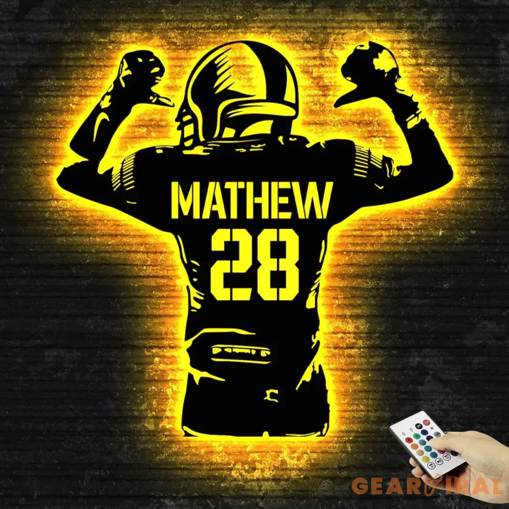 Personalized Football Player Metal Sign LED Lights - Football Room Decor - Football Team Gift - Custom Name Player