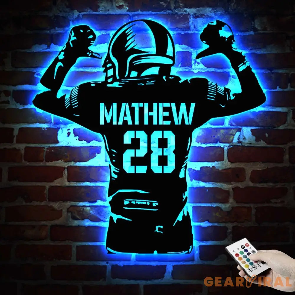 Personalized Football Player Metal Sign LED Lights - Football Room Decor - Football Team Gift - Custom Name Player