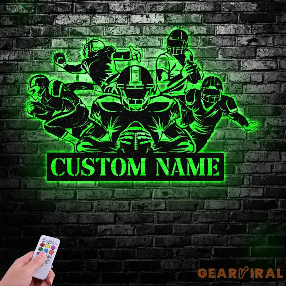 Personalized Football Player Name Metal Sign LED Lights Football Team Gift Football Room Decor Custom Football Wall Art