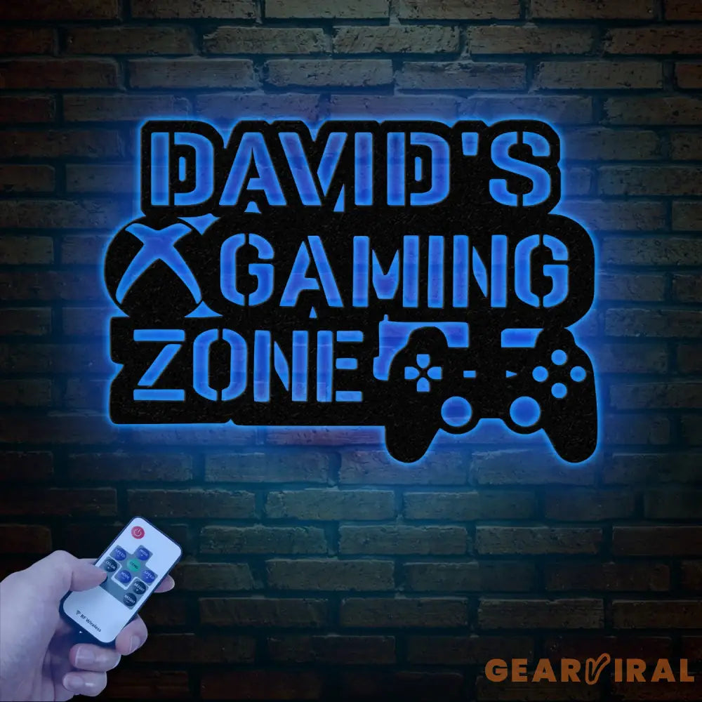 Personalized Gamer Name Sign - LED Video Game Controller Wall Art - Custom Metal Decor for Game Room - LED Light