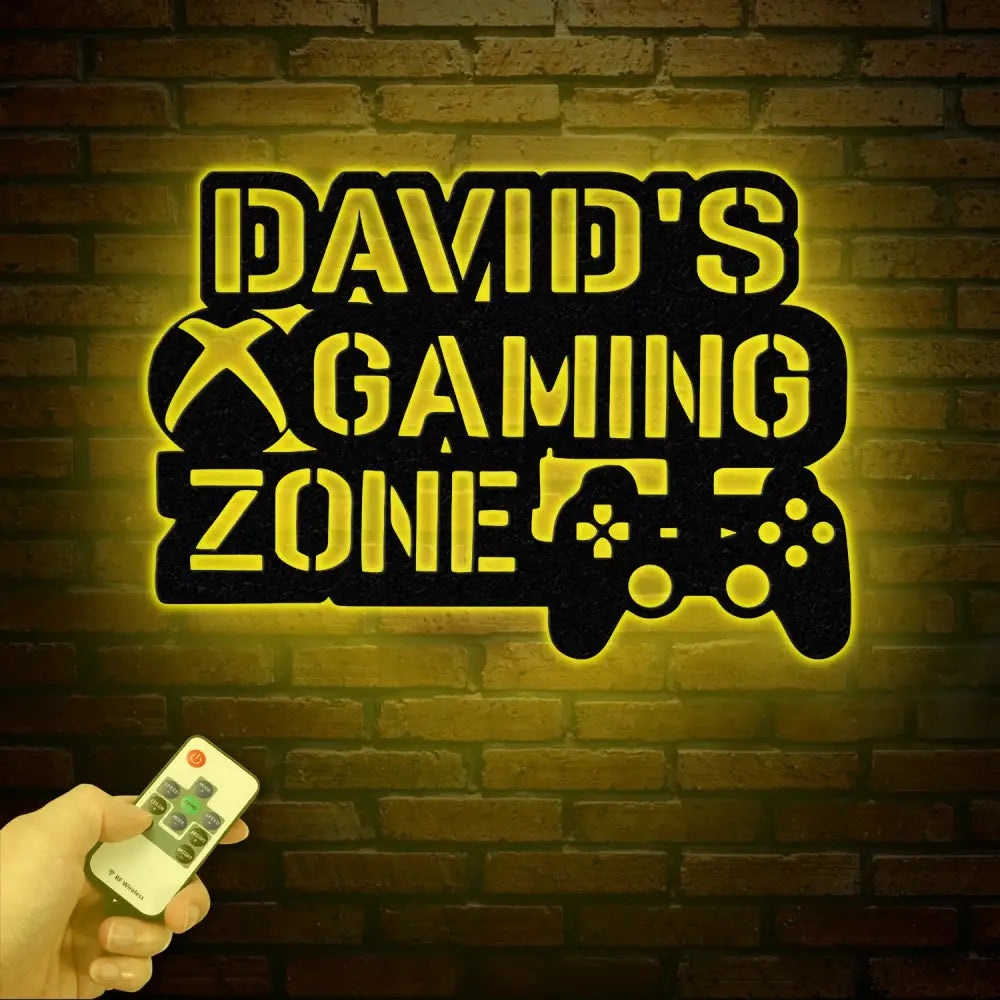 Personalized Gamer Name Sign - LED Video Game Controller Wall Art - Custom Metal Decor for Game Room - LED Light