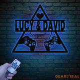 Personalized Gaming Couple Metal Sign with LED Light Heart Game Controller Custom Name Wall Art Gifts for Couples Game