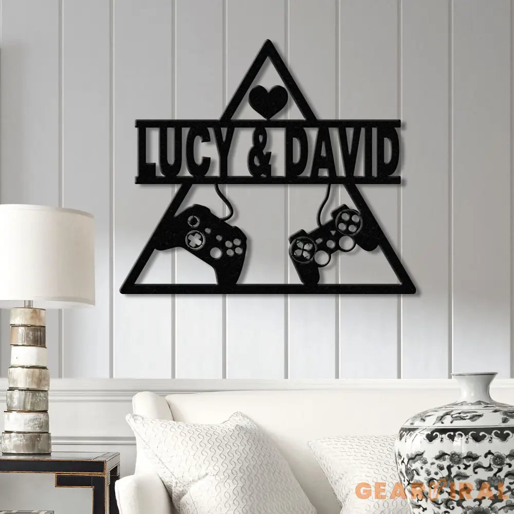 Personalized Gaming Couple Metal Sign with LED Light Heart Game Controller Custom Name Wall Art Gifts for Couples Game