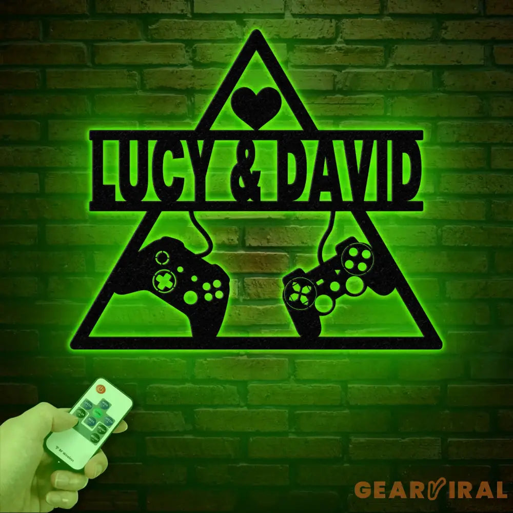 Personalized Gaming Couple Metal Sign with LED Light Heart Game Controller Custom Name Wall Art Gifts for Couples Game
