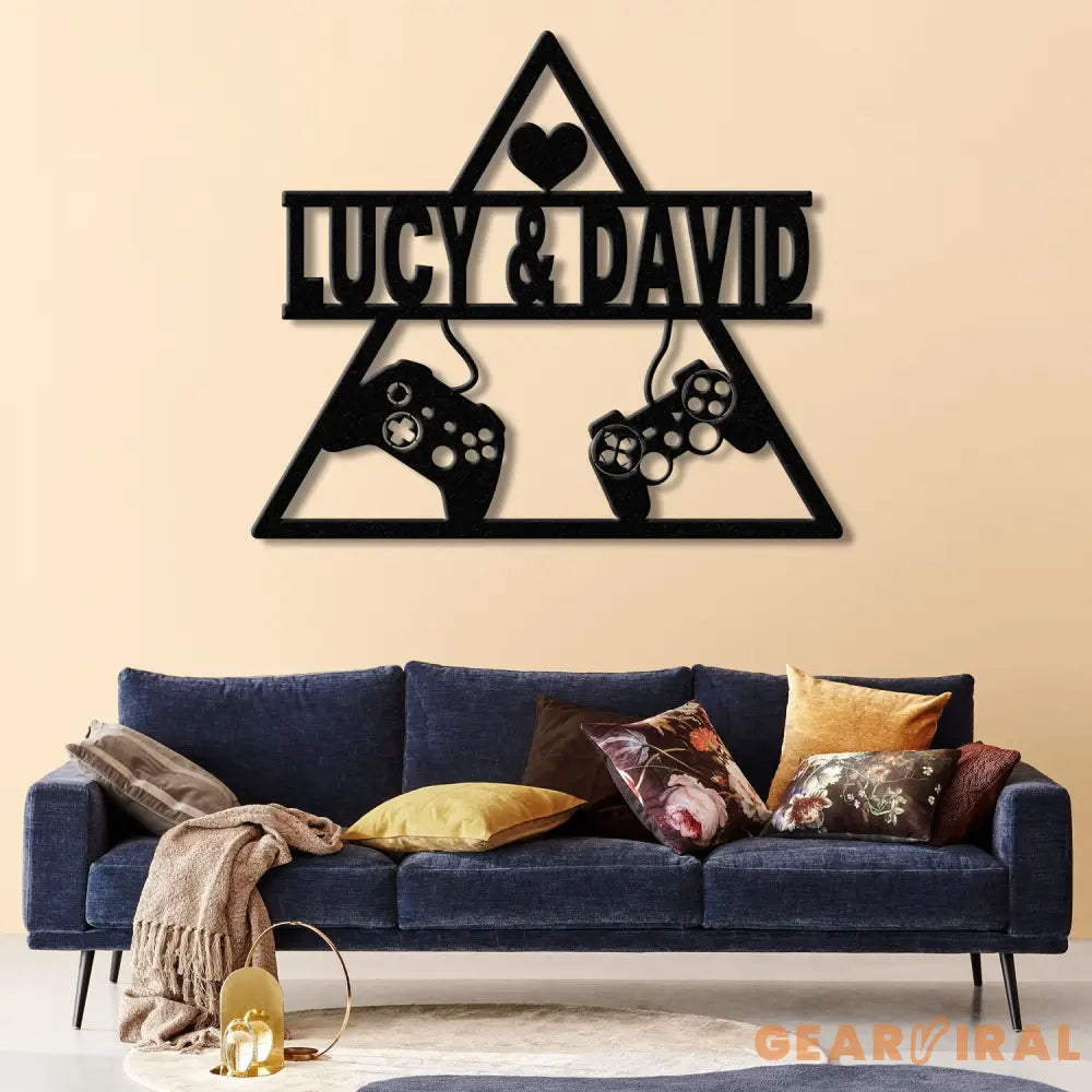 Personalized Gaming Couple Metal Sign with LED Light Heart Game Controller Custom Name Wall Art Gifts for Couples Game