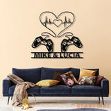 Personalized Gaming Couple Metal Sign with LED Light Heart Game Controller Custom Name Wall Art Gifts for Couples Game