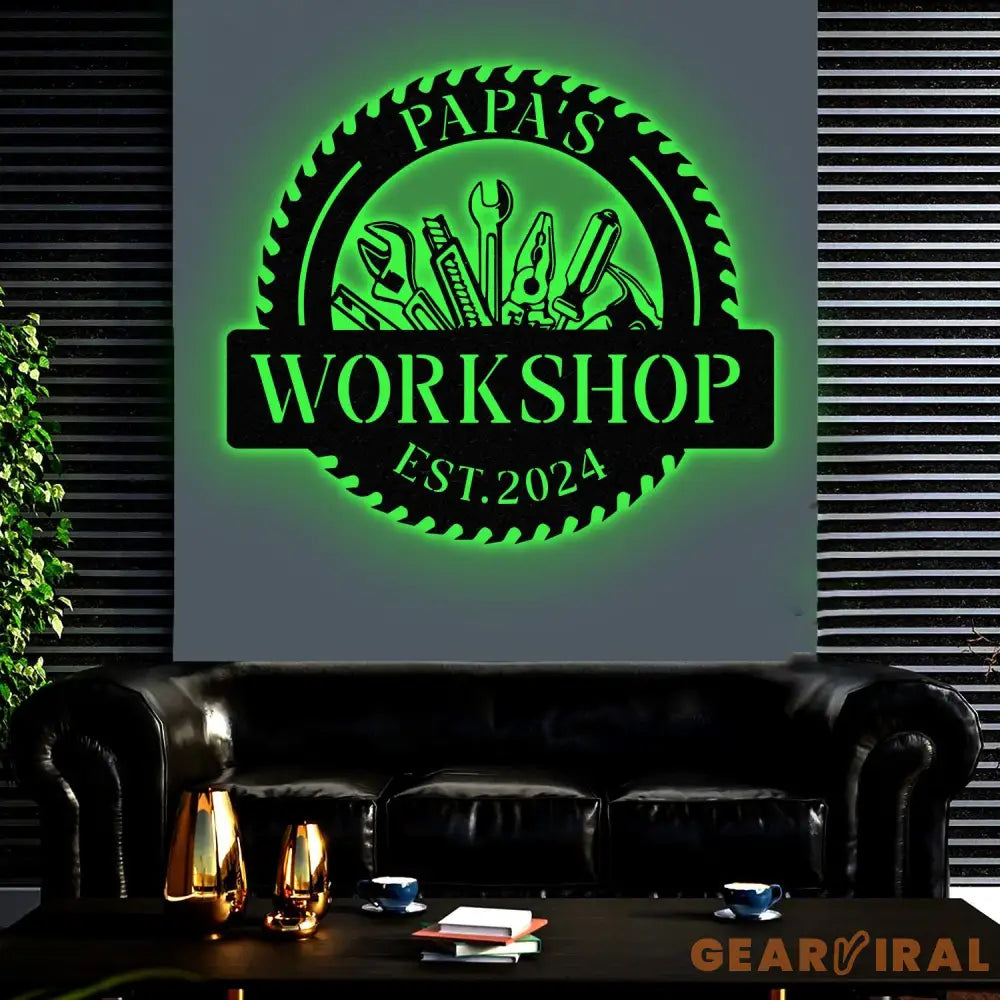 Personalized Garage Metal Sign with Led Light Custom Name Garage Decor Man Cave Sign Workshop Sign Wall Art For Dad Dad