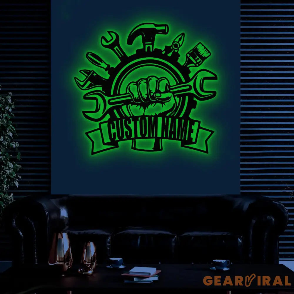 Personalized Garage Metal Sign with Led Light Custom Name Garage Decor Man Cave Sign Workshop Sign Wall Art For Dad Dad