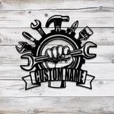 Personalized Garage Metal Sign with Led Light Custom Name Garage Decor Man Cave Sign Workshop Sign Wall Art For Dad Dad