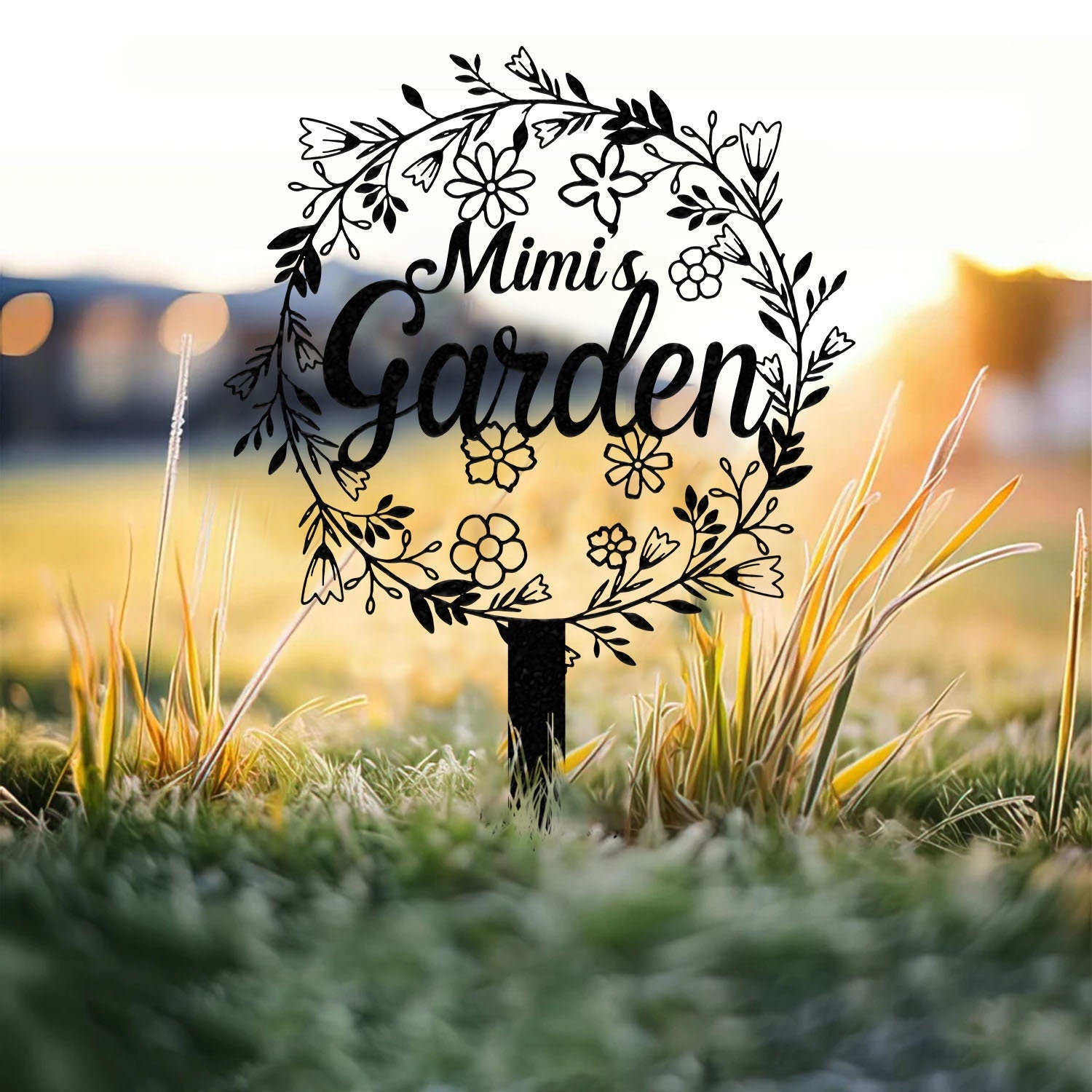 Personalized Garden Metal Sign With Stakes, Custom Garden Name Sign, Garden Flower Sign, Metal Yard Art, Housewarming Gift, Garden Decor