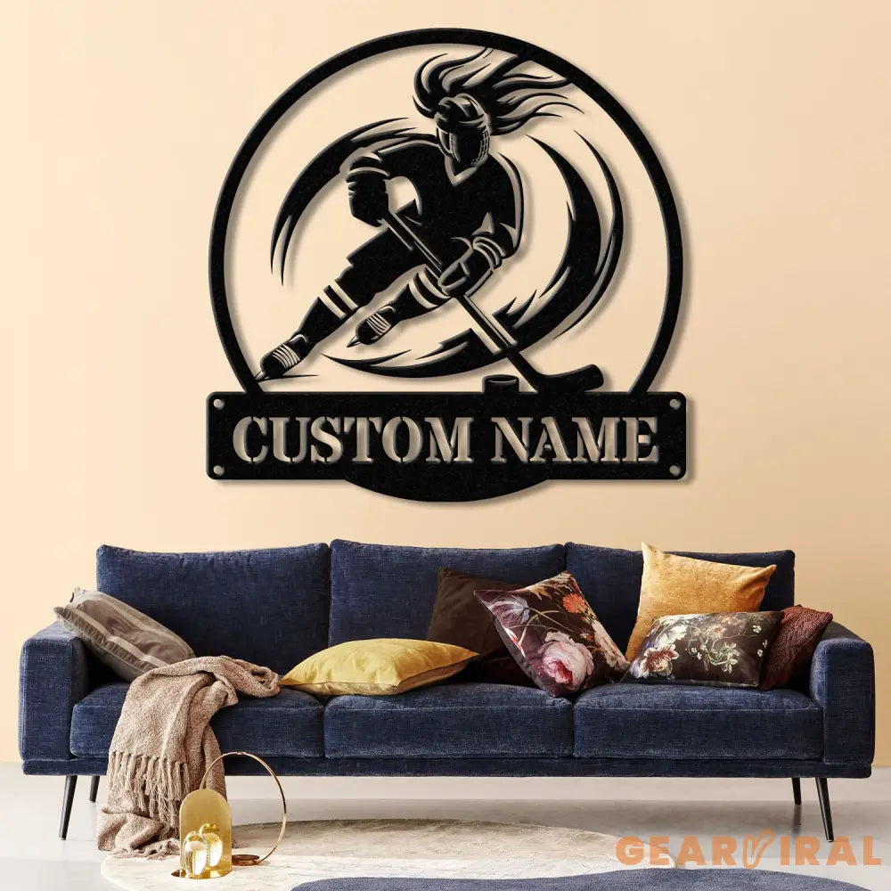 Personalized Girl Ice Hockey Metal Wall Art LED Light Custom Hockey Player Stick Sign Sports Wall Art Gift for Hockey