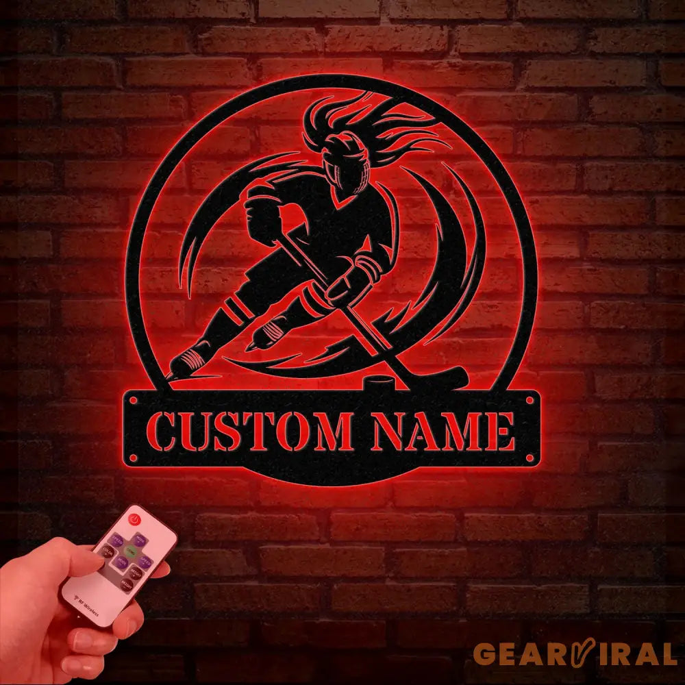 Personalized Girl Ice Hockey Metal Wall Art LED Light Custom Hockey Player Stick Sign Sports Wall Art Gift for Hockey
