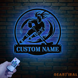 Personalized Girl Ice Hockey Metal Wall Art LED Light Custom Hockey Player Stick Sign Sports Wall Art Gift for Hockey