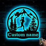 Personalized Girl Runner Name Sign Custom Female Trail Running Metal Wall Art LED Light Home Decor Marathon Decoration