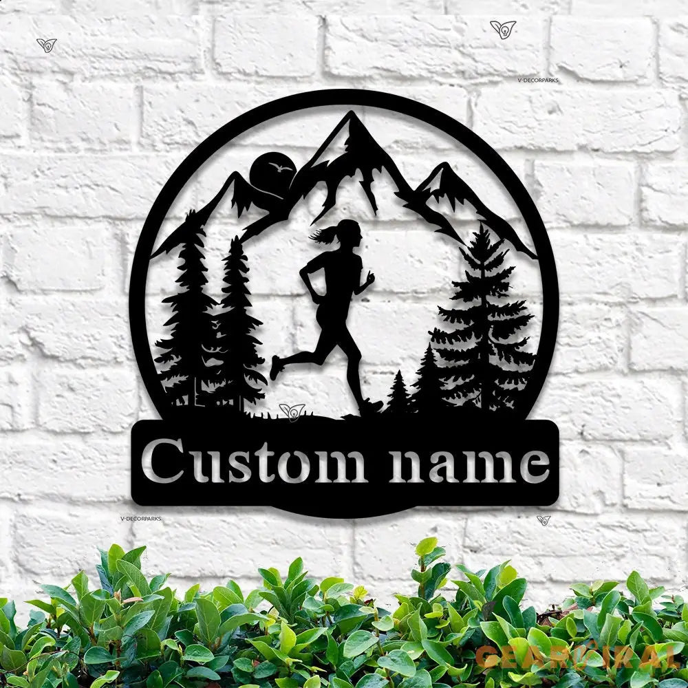 Personalized Girl Runner Name Sign Custom Female Trail Running Metal Wall Art LED Light Home Decor Marathon Decoration