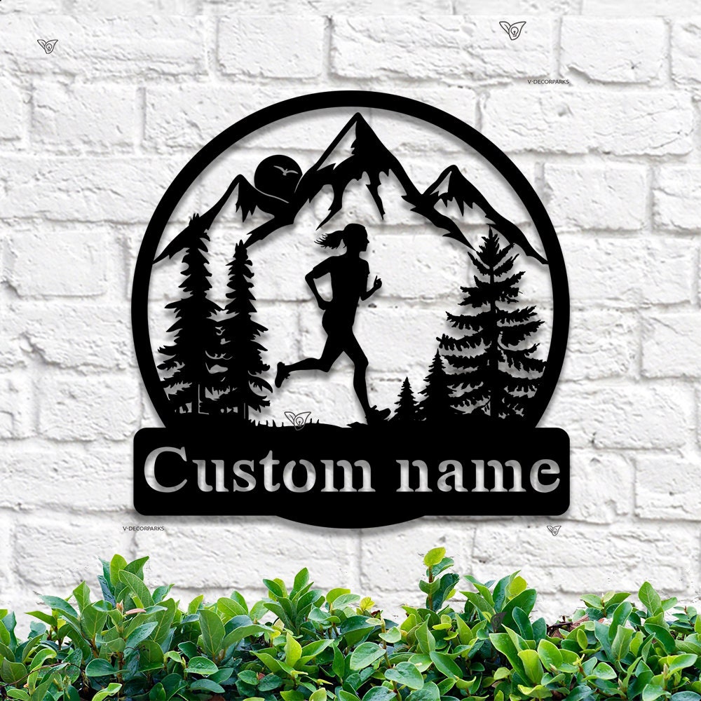 Personalized Girl Runner Name Sign Custom Female Trail Running Metal Wall Art LED Light Home Decor Marathon Decoration Housewarming Xmas | GearViral
