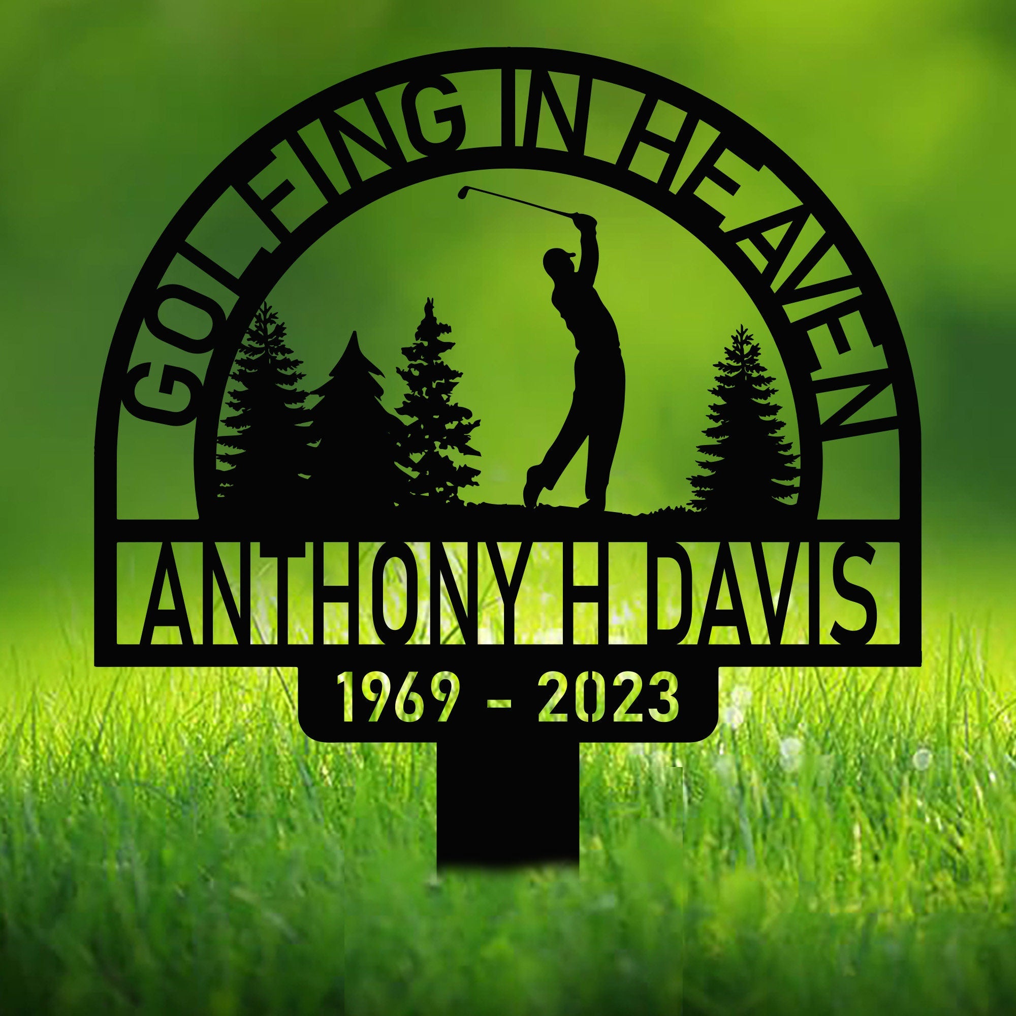 Personalized Golf Memorial Stake - Metal Stake With Solar Light - Golfing In Heaven - Father's Day | GearViral