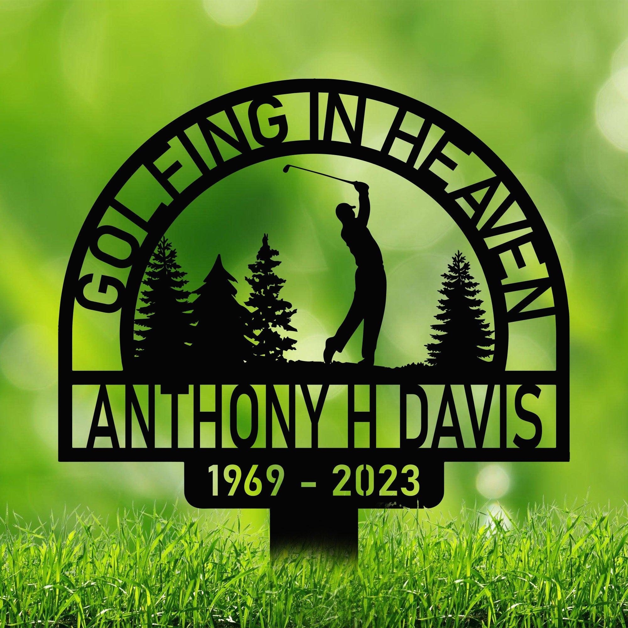 Personalized Golf Memorial Stake - Metal Stake With Solar Light - Golfing In Heaven - Father's Day | GearViral