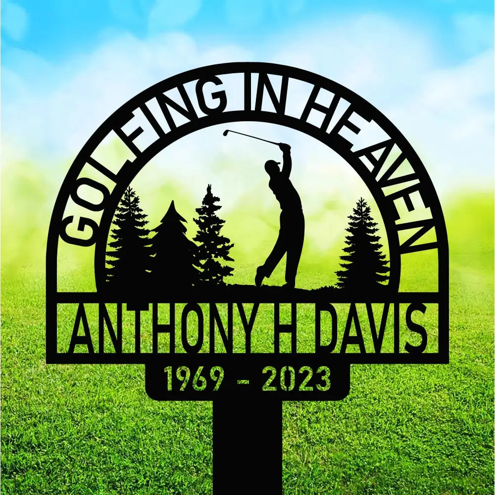 Personalized Golf Memorial Stake - Metal Stake With Solar Light - Golfing In Heaven - Father’s Day | GearViral