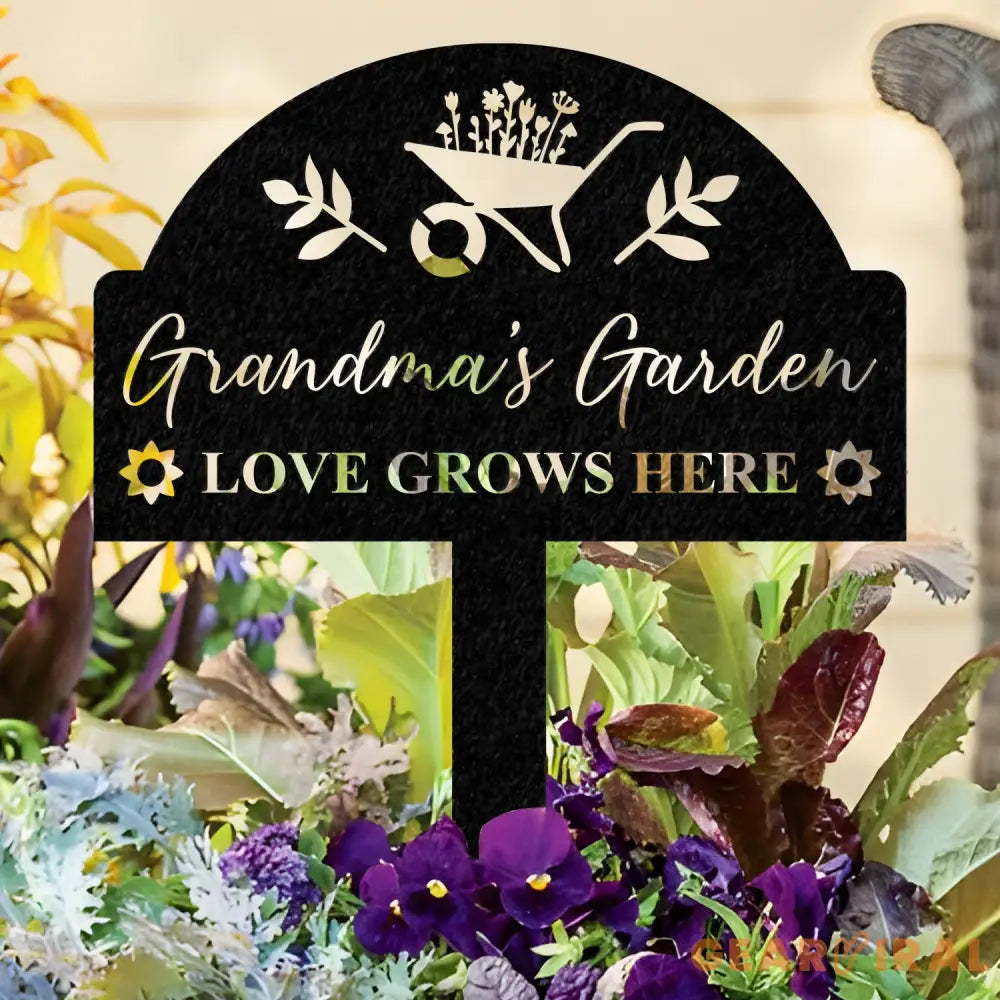 Personalized Grandma’s Garden Love Grows Here Metal Sign Flower Sign with Stakes Gift for Grandma - Gearviral