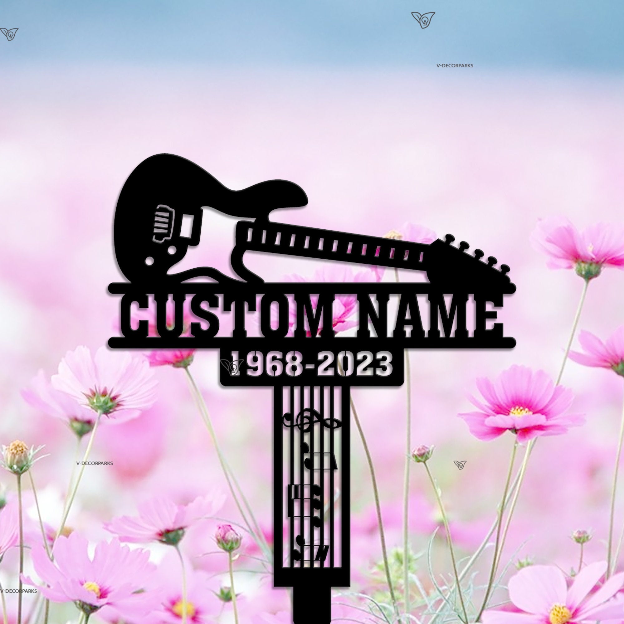 Personalized Grave Marker for Human - Guitar Player Memorial Metal Plaque - Guitarist Outdoor Garden Stake - Playing In Heaven | GearViral