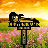 Personalized Grave Marker for Human - Guitar Player Memorial Metal Plaque - Guitarist Outdoor Garden Stake - Playing In Heaven | GearViral