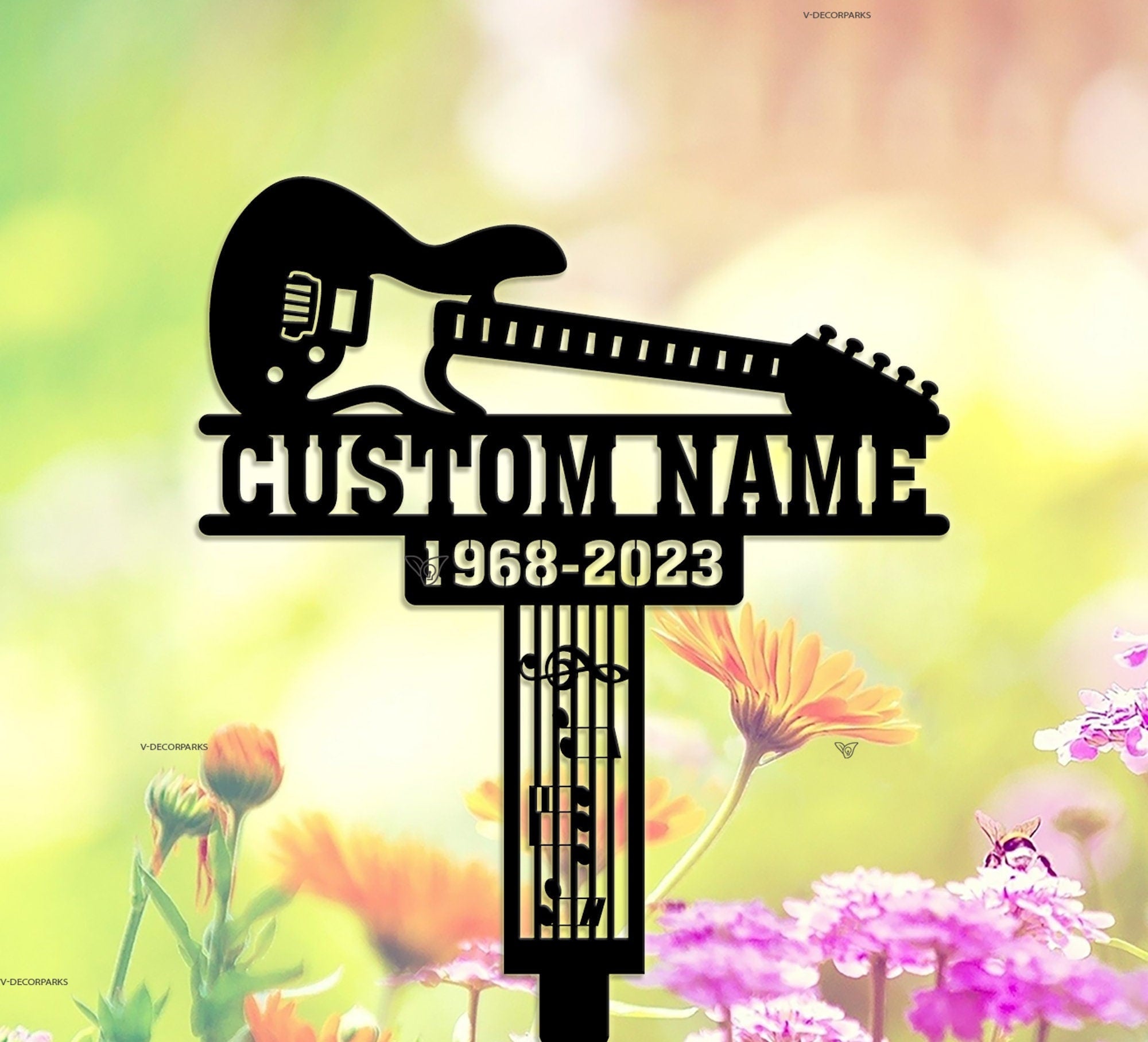 Personalized Grave Marker for Human - Guitar Player Memorial Metal Plaque - Guitarist Outdoor Garden Stake - Playing In Heaven | GearViral