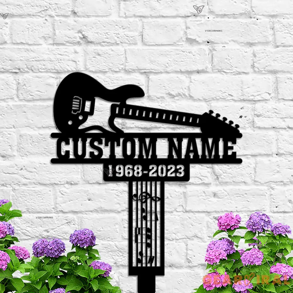 Personalized Grave Marker for Human - Guitar Player Memorial Metal Plaque - Guitarist Outdoor Garden Stake - Playing In
