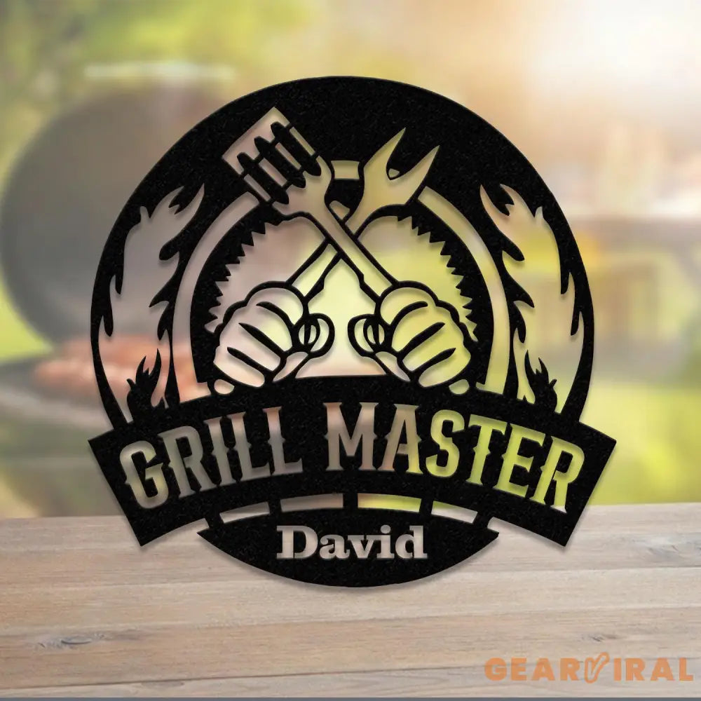 Personalized Grill Master Metal Sign with LED Light Metal Barbecue Sign Bar Signs BBQ Signs Outdoor Kitchen Metal Signs