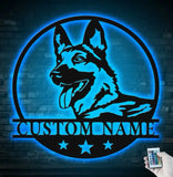 Personalized GSD German Shepherd Metal Wall Art LED Light Custom Dog Lover Name Sign Home Decor Kids Nursery Pet