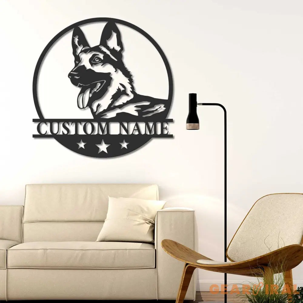Personalized GSD German Shepherd Metal Wall Art LED Light Custom Dog Lover Name Sign Home Decor Kids Nursery Pet