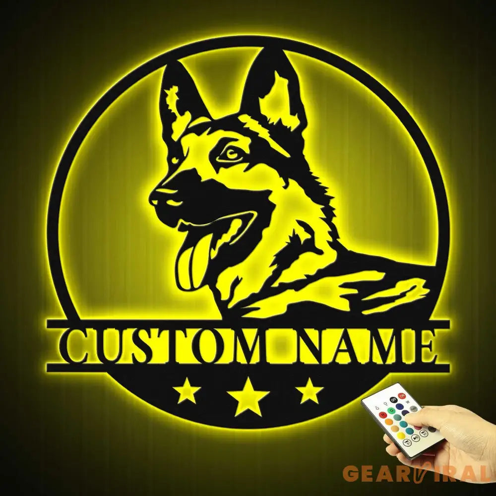 Personalized GSD German Shepherd Metal Wall Art LED Light Custom Dog Lover Name Sign Home Decor Kids Nursery Pet