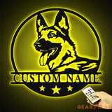 Personalized GSD German Shepherd Metal Wall Art LED Light Custom Dog Lover Name Sign Home Decor Kids Nursery Pet