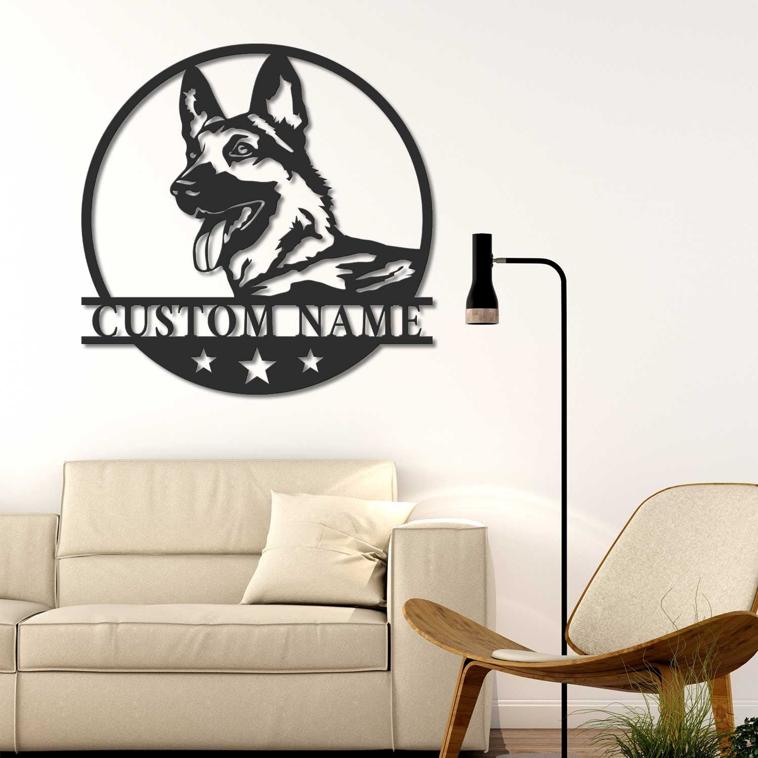 Personalized GSD German Shepherd Metal Wall Art LED Light Custom Dog Lover Name Sign Home Decor Kids Nursery Pet Decoration Birthday Xmas | GearViral