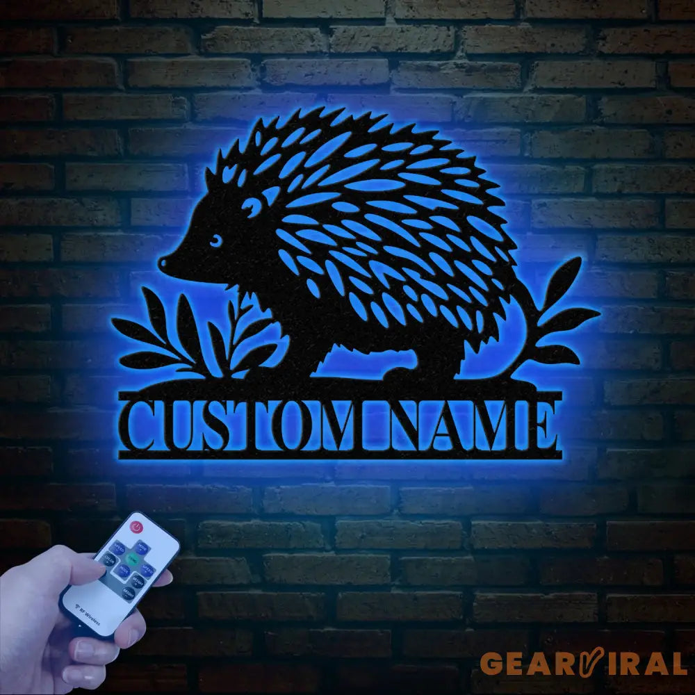 Personalized Hedgehog Monogram Metal Sign with LED Lights – Custom Hedgehog Name Sign – Hedgehog Lover Wall Art & Home