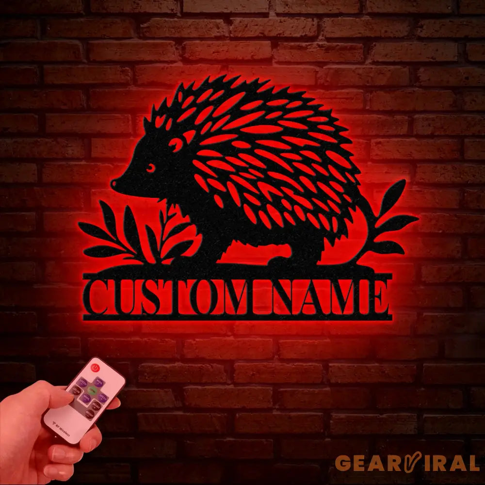Personalized Hedgehog Monogram Metal Sign with LED Lights – Custom Hedgehog Name Sign – Hedgehog Lover Wall Art & Home
